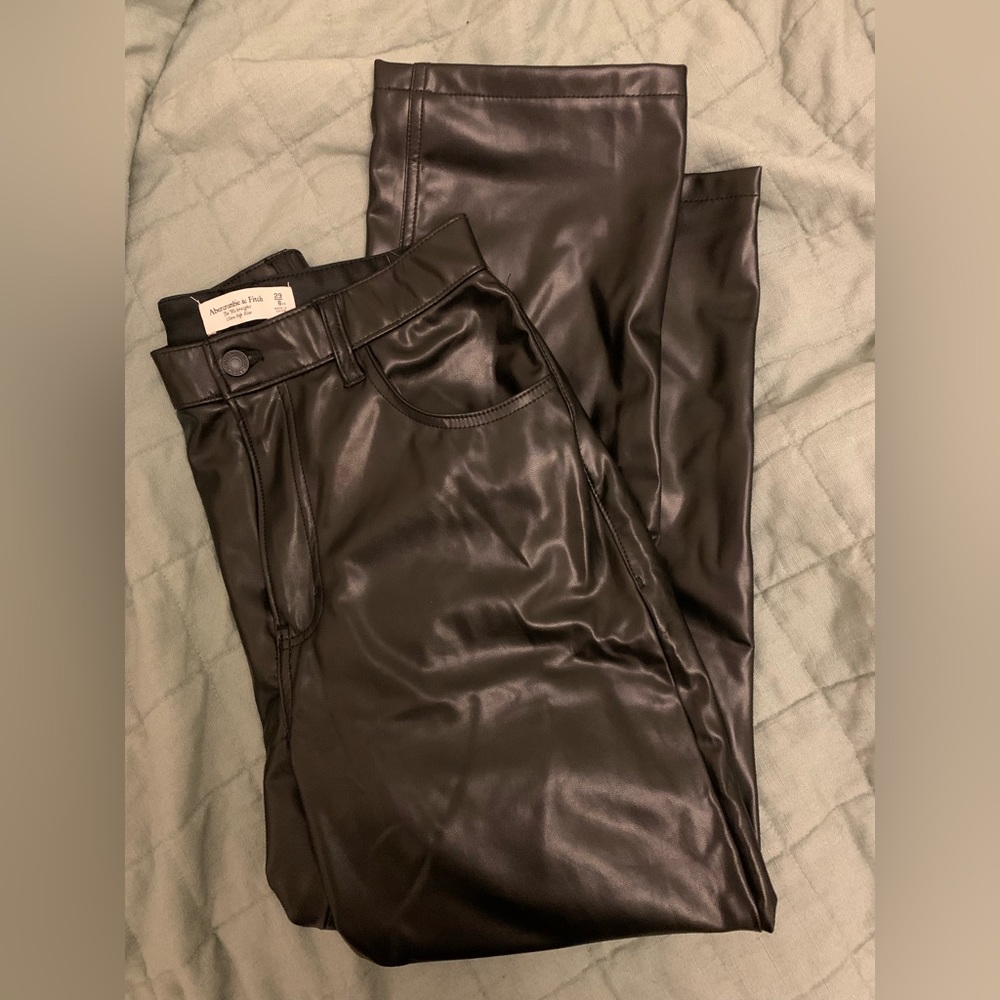 Abercrombie Straight Leg High Rise Faux Leather Pants